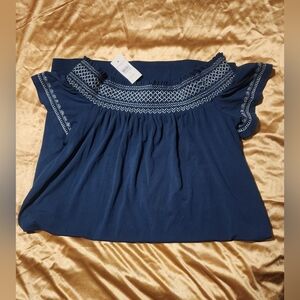 Ann Taylor Factory Navy Blue Off Shoulder Smocked Dress Size S – NWT